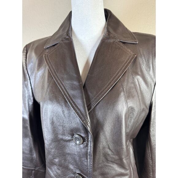 East 5th Womens Medium Genuine Leather Brown Blazer Jacket Lined Button-Up - Picture 5 of 10